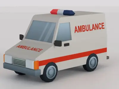 Cartoon Low Poly Car 06 - Ambulance Low-poly 3D model