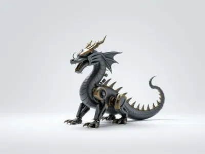 Mechanical Steampunk Dragon Model with Articulated Limbs Low-poly 3D model
