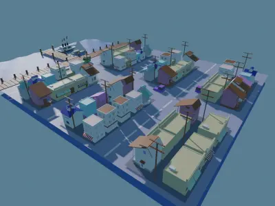 Neighborhood city with boats on dock 3D model