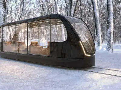 M0022 Medium poly vehicle 3d model Futuristic Tram Low-poly 3D model