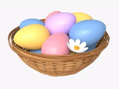 Easter Eggs in Wicker Basket Composition 3D model