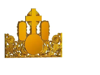 Orthodox Crown STL- Decorative Cross and Floral Relief 3D print model