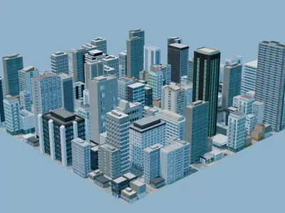 City Downtown Skyscraper Street 03 - DAY Low-poly 3D model