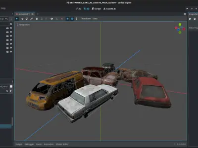 100 Realistic Destroyed Cars 3D Assets Pack For Godot Vol 1 Low-poly 3D model