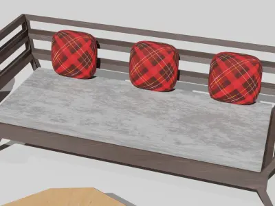 Set of christmas furniture bench sofa and table Low-poly 3D model