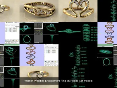Women Wedding Engagement Ring 35 Pieces 3D Model Pack