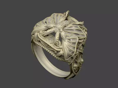 The butterfly ring design royal luxury pattern milgrain  3D print model
