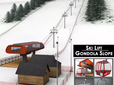 Ski slope gondola mountain large pack 3D model