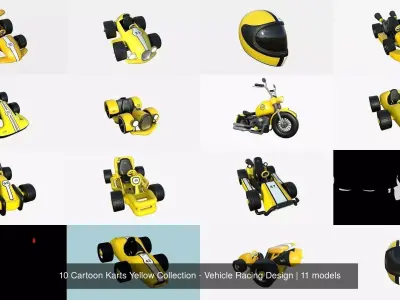 10 Cartoon Karts Yellow Collection - Vehicle Racing Design 3D Model Pack