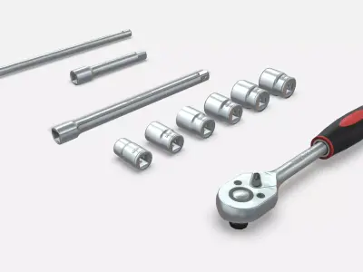  Ratchet Socket set 3d model Lowpoly Low-poly 3D model