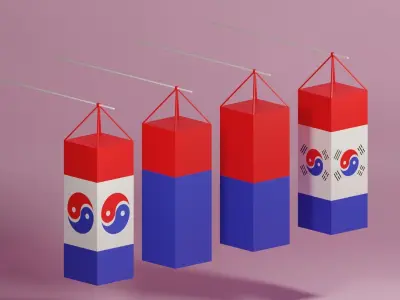  Cartoon Korean Lantern Collection Low-poly 3D model