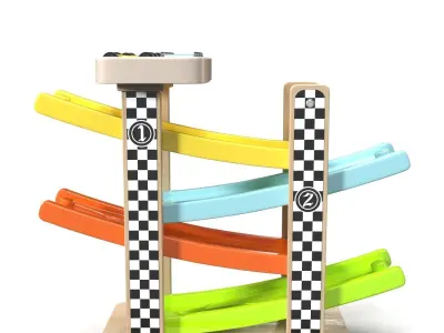 Top Bright Toddler Gifts Wooden Race Track Car Ramp Racer PBR 3D model