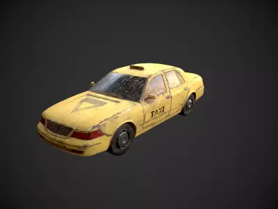 Low Poly Old Abandoned Taxi Car - Textured Low-poly 3D model