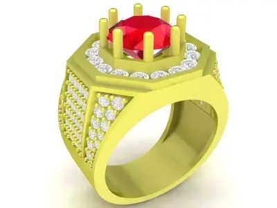 Luxury Octagon Ruby Diamond Ring 3D Jewelry Model  3977 3D print model