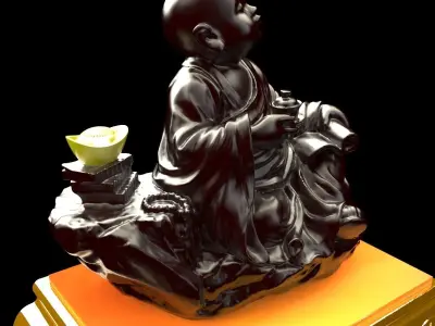 Chinese gold Ingot and monk  3D model
