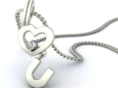 Solitaire Women Heart Pendant 3dm STL OBJ FBX Renders Details 3D print model purchase