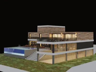 Villa with aquarium pool  3D model