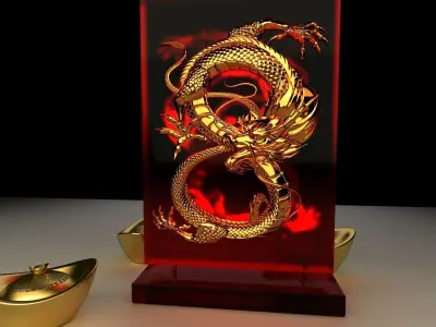 Chinese gold ingot with dragon pat 3D model
