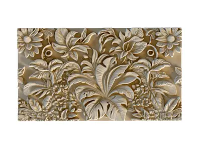 mural flowers decor set wall panel 02 3D model