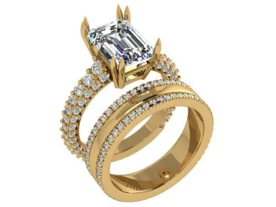 Emerald Diamond Ring With Band 4472 3D print model