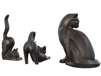 3 Cat Statue Set - Abstract Feline Sculptures 3D Model Pack Low-poly 3D model