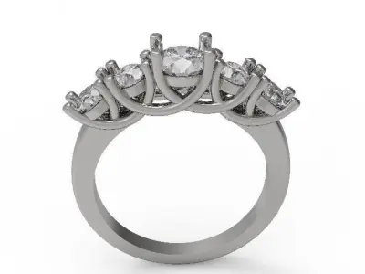 5 Stone Round  Engagement Ring 3D print model