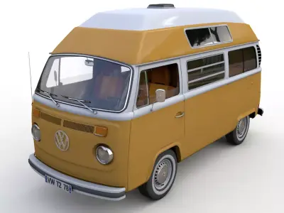VOLKSWAGEN T2 HIGHT TOP SAFARE CAMPER 1974 3D model