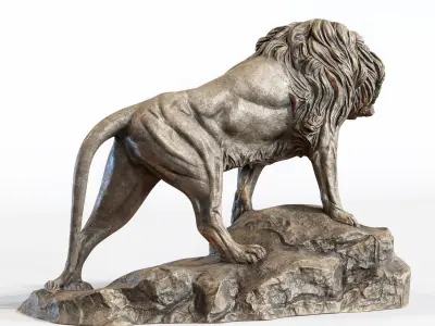 Lion standing on a stone PBR Lowpoly Low-poly 3D model