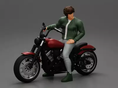Young man sitting on his motorbike 3D print model
