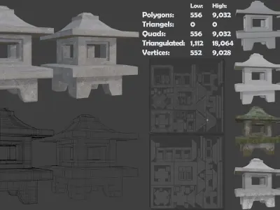 Pagoda Stone Statue Low-poly 3D model