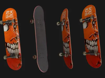 Low poly Skateboard PBR Game-ready with skull Low-poly 3D model