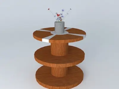 art wooden side table with flowers in it Free 3D model