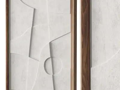 White relief artworks in wooden frame Low-poly 3D model