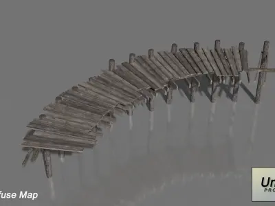 Wooden Bridge Low-poly 3D model