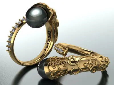 pearl ring flora design for woman 3D print model