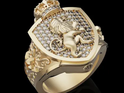 Lion ring silver gold sterling printable jewelry 3D model 3D print model purchase