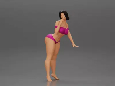 Attractive girl in bikini Leaning on the Car 3D print model