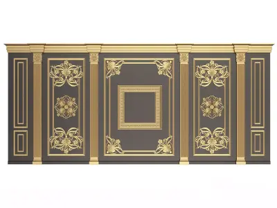 Boiserie Classic Wall with Mouldings 016 Black Low-poly 3D model