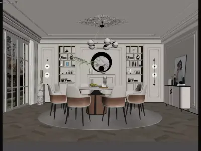 Modern Luxury Dining Room 3D Scene 3D model