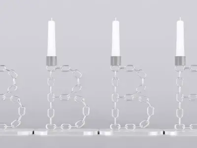 Alphabet B Chain Silver Candleholder 3D Model True 4K PBR Render Low-poly 3D model