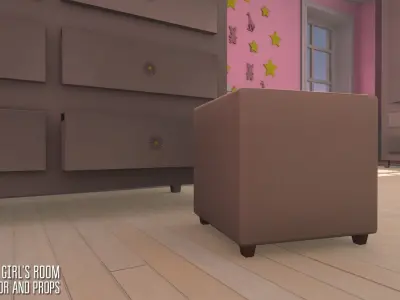 Small girls room - interior and props Low-poly 3D model