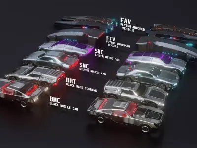 6 Low-Polly Futuristic PBR Vehicle Pack Low-poly 3D model