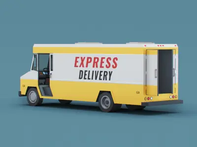 Stylized Cartoon Delivery Step Van 80s Low-poly 3D model