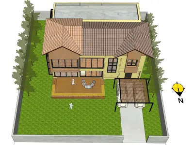 House with pool and garden 3D model