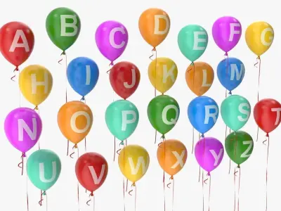 Alphabet on Balloons Low-poly 3D model