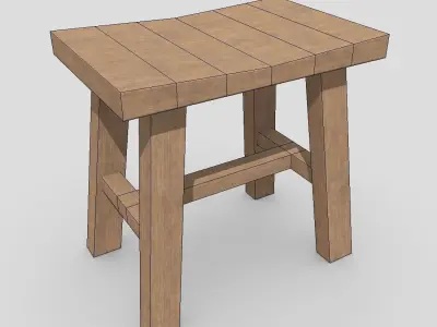 Stool 7 wooden Low-poly 3D model