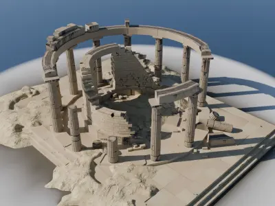 Round ancient damaged temple in doric order Low-poly 3D model