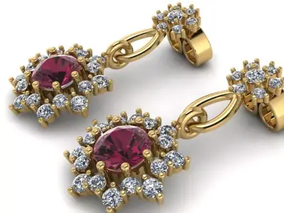 3d-model earrings pendant with ruby stone and diamonds 3D print model
