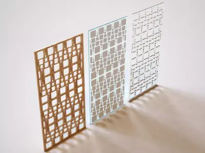 Partition set of three wooden screens 3D model