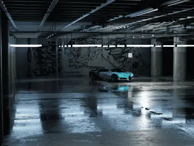 Sports car in an garage Low-poly 3D model